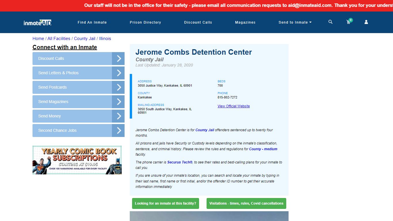 Jerome Combs Detention Center - Inmate Locator - Kankakee, IL