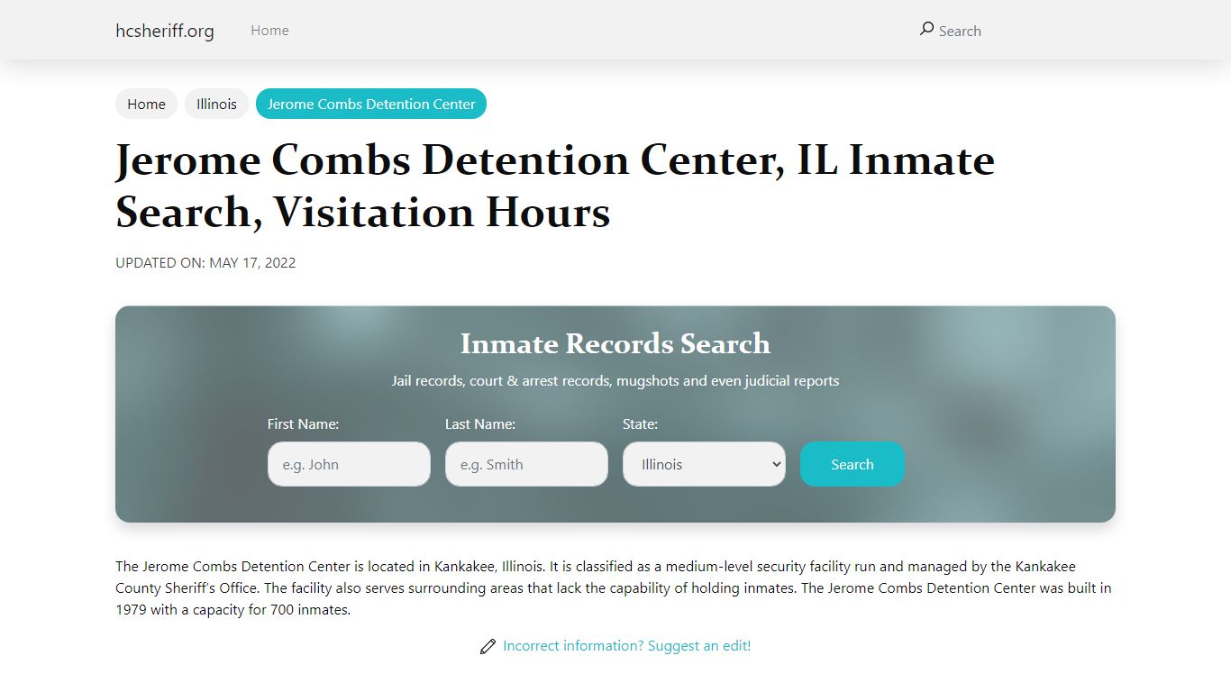 Jerome Combs Detention Center, IL Inmate Search ...